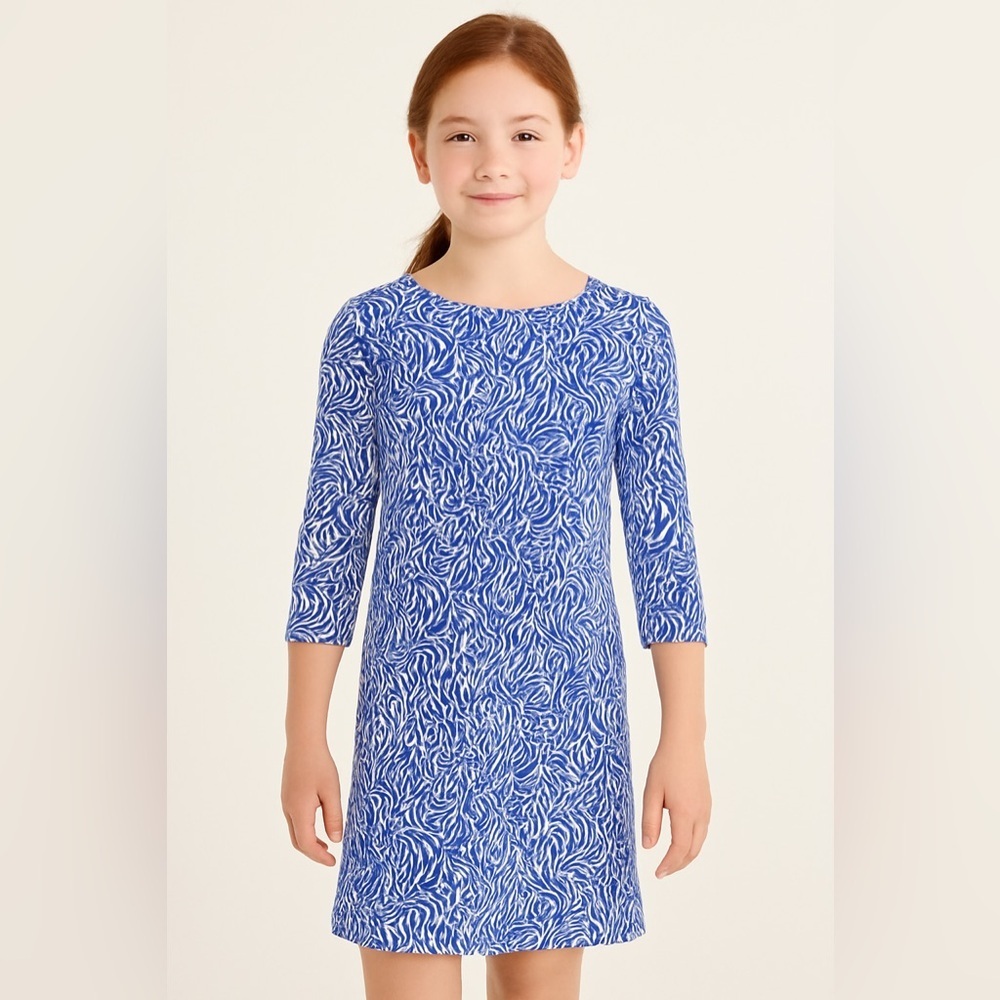 Vineyard Vines Girls 3/4 sleeve cotton dress blue white